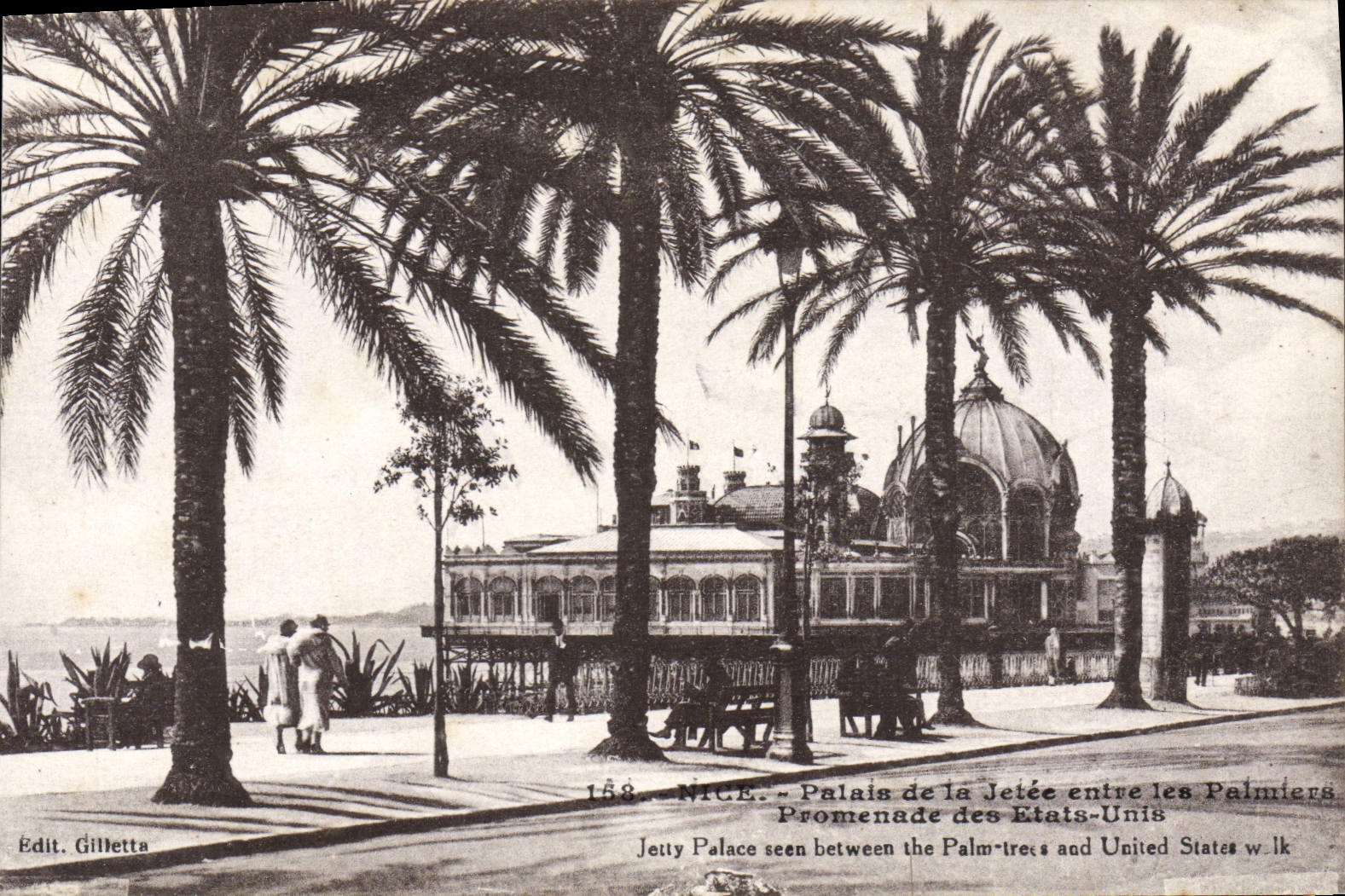 La POSTAL Niza Palais de la VENDIMIA del embarcadero incorpora la caminata de las palmeras de los Estados Unidos