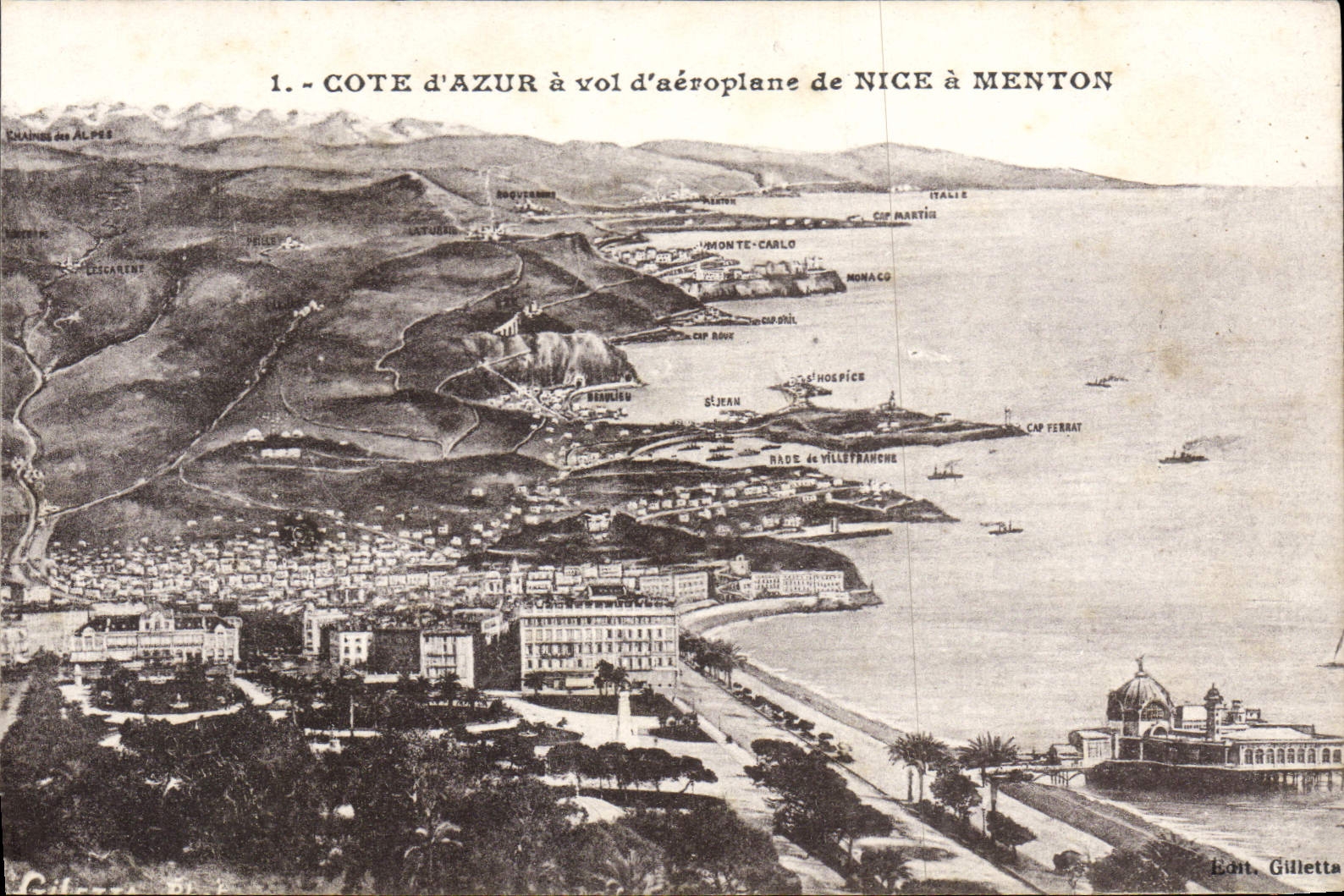 CPA Cote D'Azur A Vol D'Aeroplane De Nice A Menton