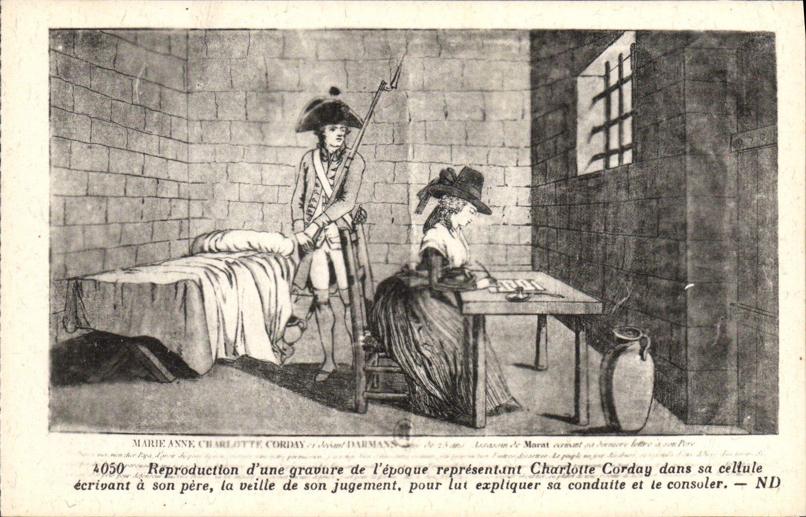 Justicia Charlotte Corday de la POSTAL de la VENDIMIA en su célula