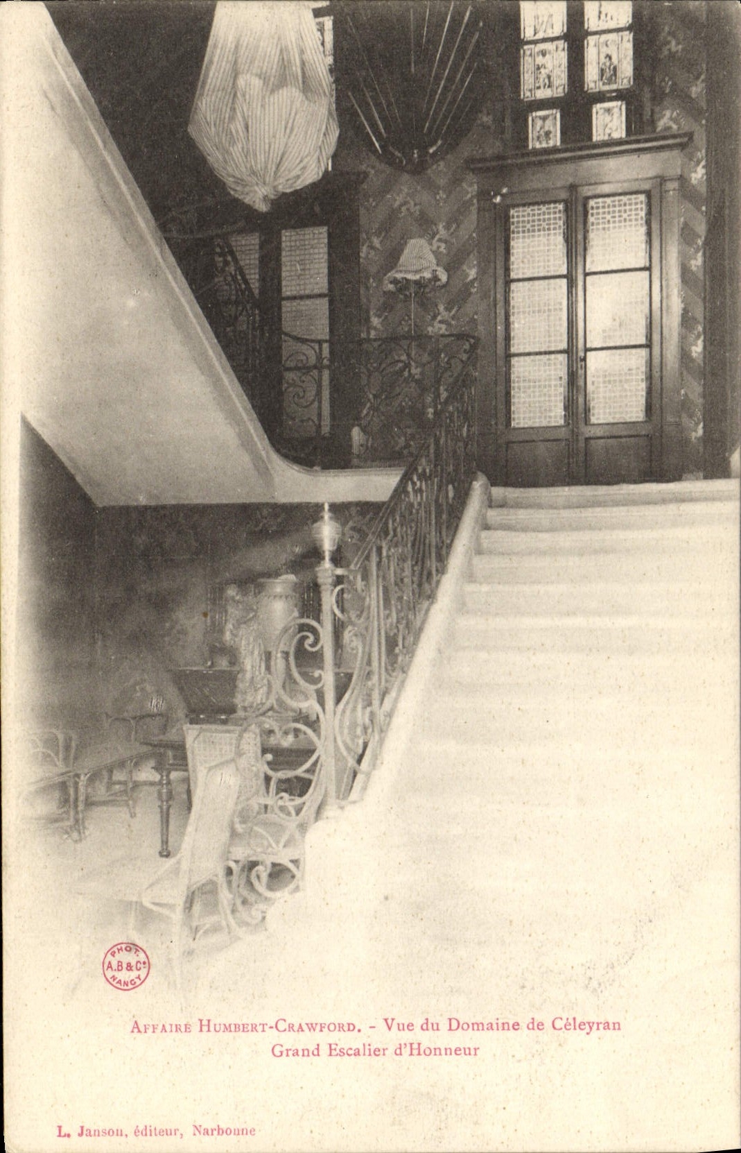 VINTAGE POSTCARD Justice Business Humbert Crawford Seen of the field of Celeyran Large main staircase