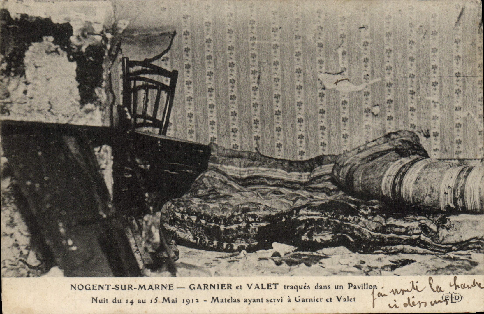 VINTAGE POSTCARD Nogent Justice on the Marne Garnier and Vallet trackings in a house Mattress having been useful