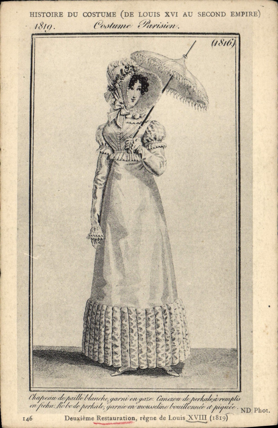 Historia de la mujer del modo de la POSTAL de la VENDIMIA del traje de louis XVI con la segunda restauración del imperio segundo