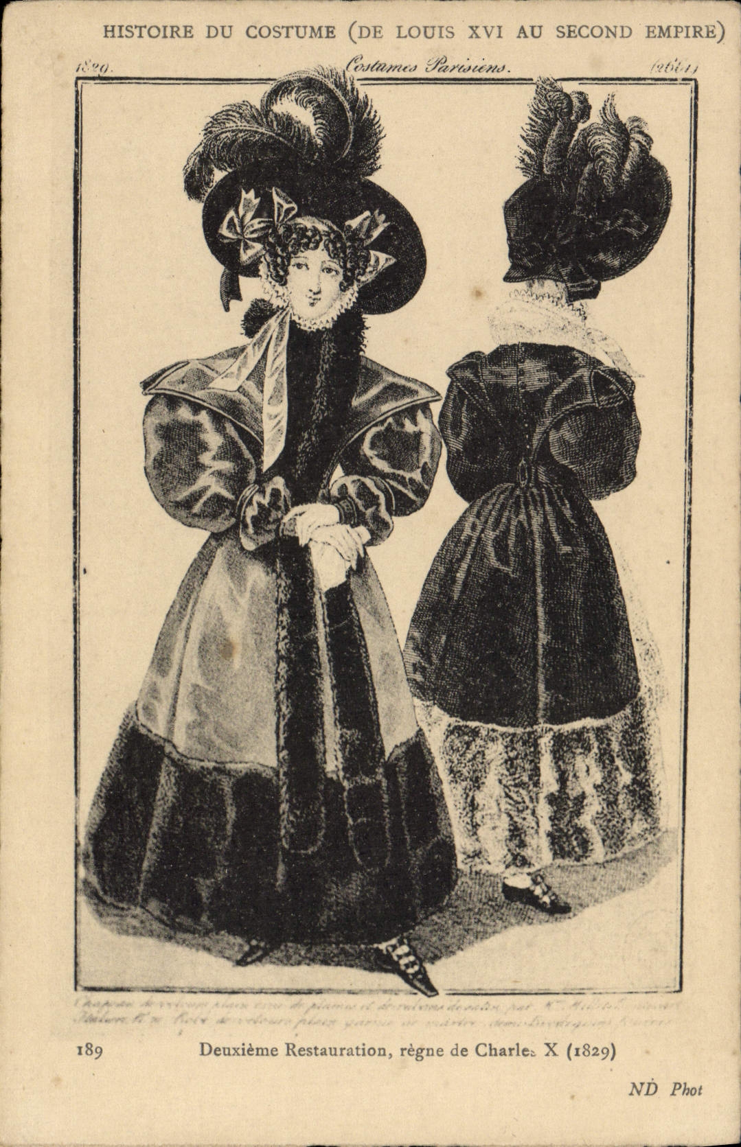 Historia del modo de la POSTAL de la VENDIMIA del traje de Louis XVI con los segundos reinados de la restauración del segundo imperio de Charles X