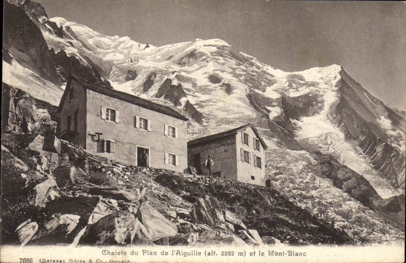 VINTAGE POSTCARD Alpinism Country cottages of the Plan of the Needle and Mont Blanc