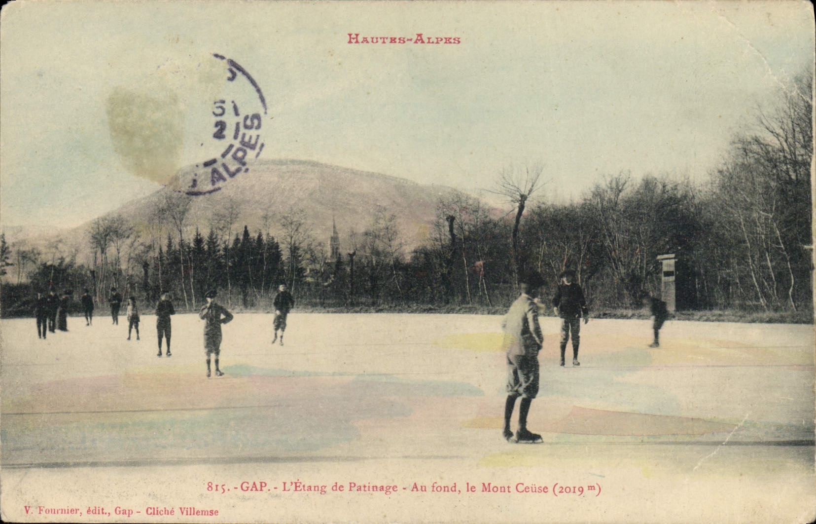 CPA Sports d'hiver Patinage Gap L'etang de patinage Au fond le Mont Ceuse