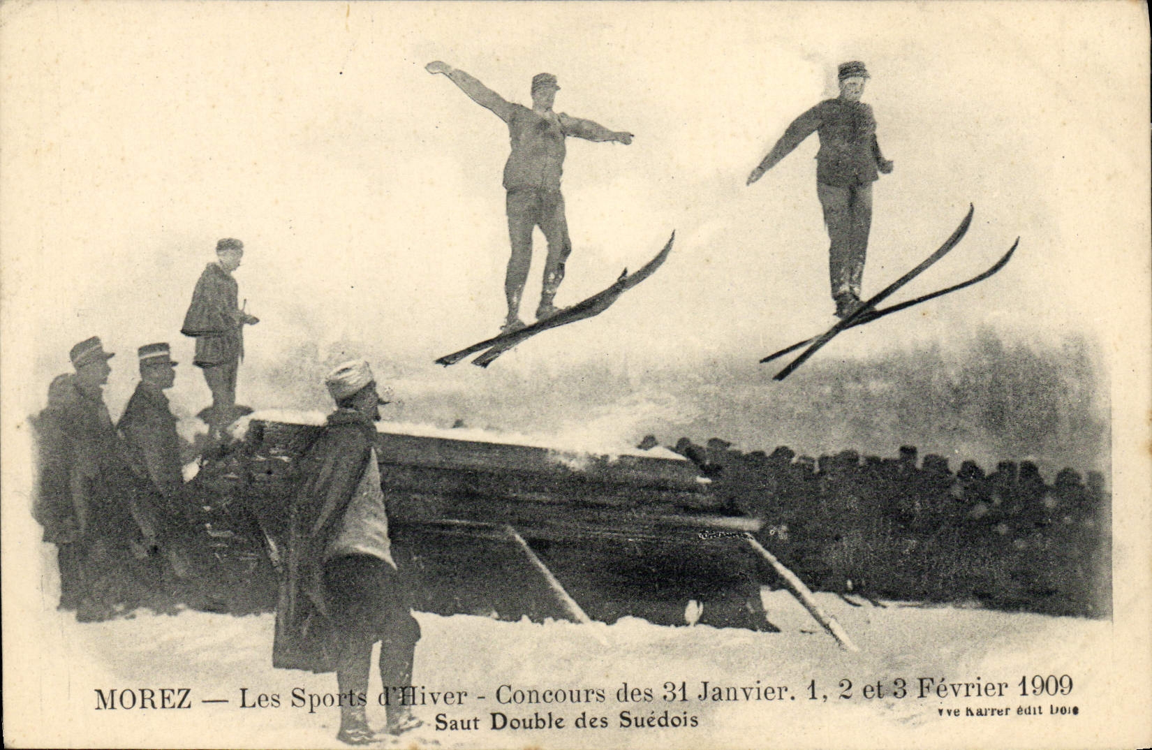 Deportes de invierno de la POSTAL de la VENDIMIA Morez Concours 31 de enero de 1 Saut del 2 de febrero y de los 3ro 1909 dobles de la TAPA sueca
