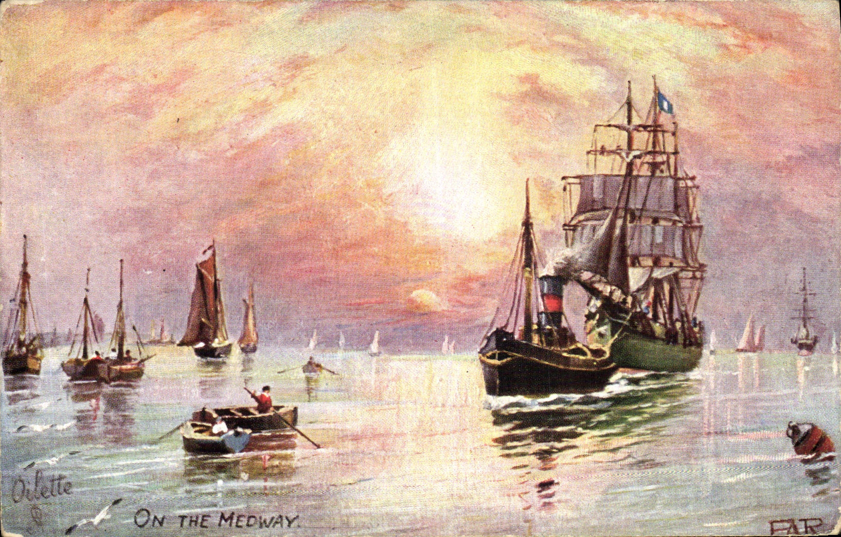 VINTAGE POSTCARD Sailing Boat One the Medway
