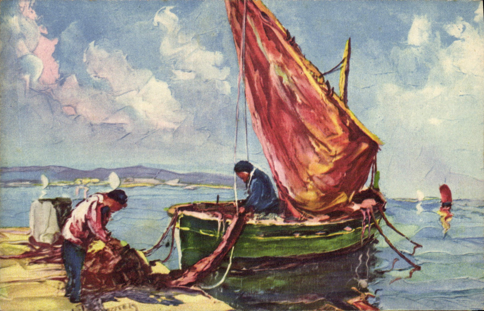 CPA Bateau Voilier Peche 