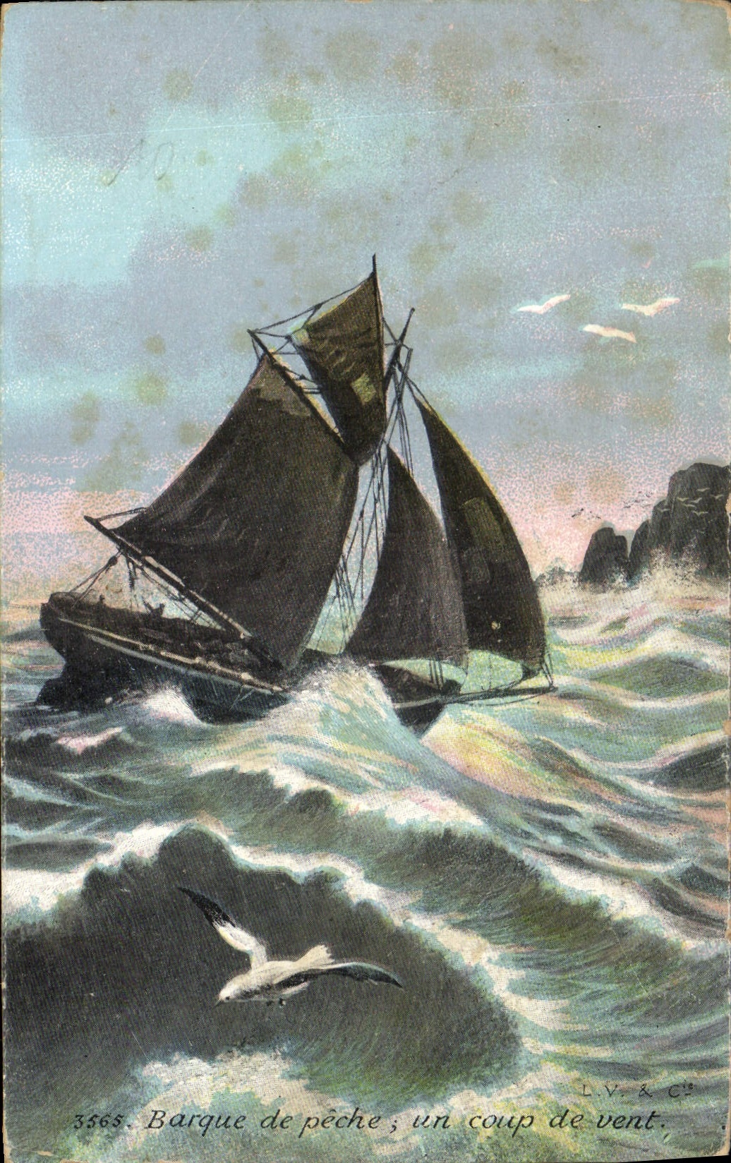 CPA Bateau Voilier Barque de peche un coup de vent