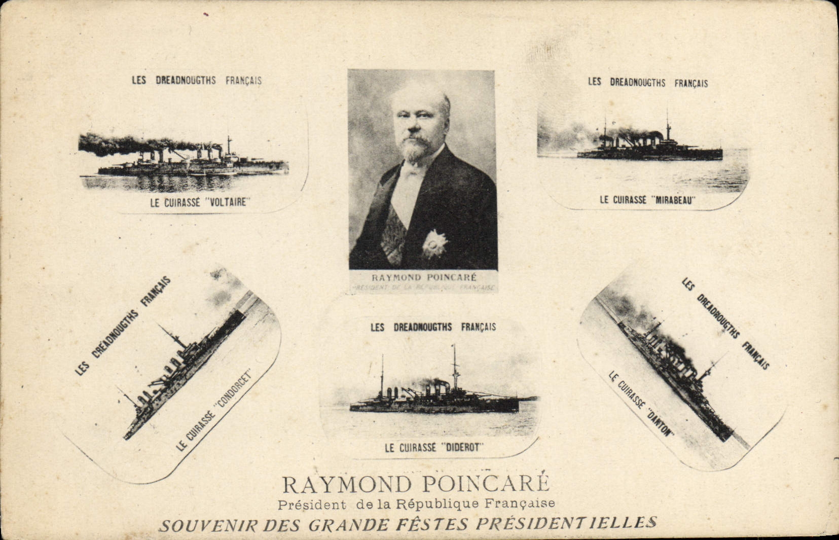VINTAGE POSTCARD Warship Raymond Poincare Condorcet Voltaire Mirabeau Danton