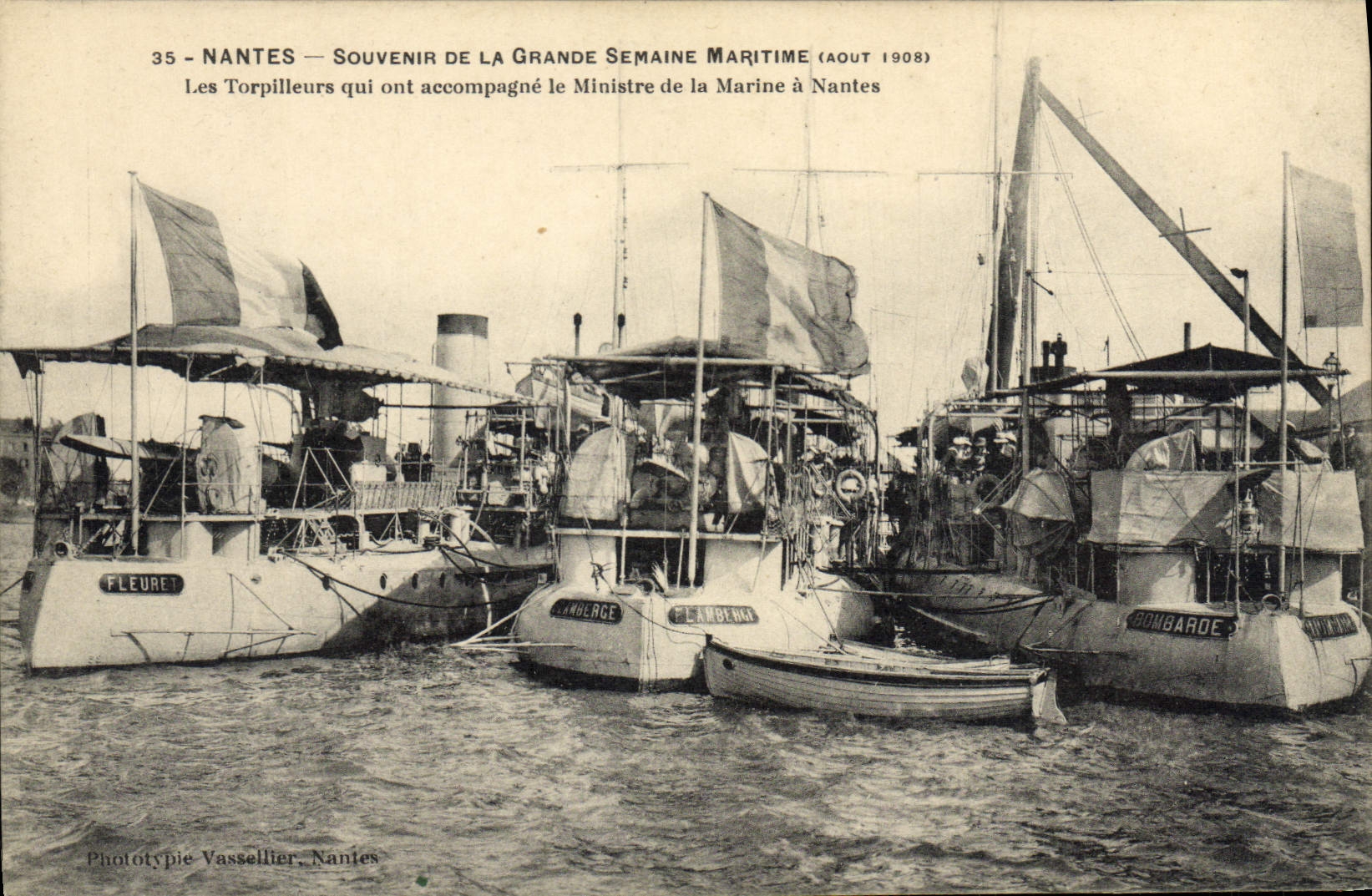 VINTAGE POSTCARD Warship Nantes Souvenir of the great maritime week the destroyers August 1908