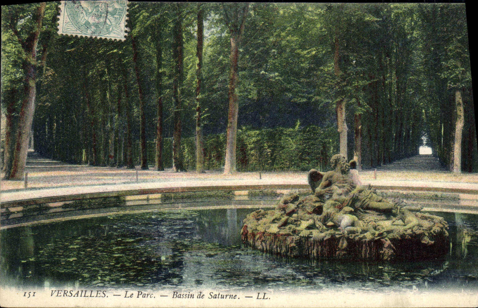 VINTAGE POSTCARD Palate Of Versailles the Park Basin of Saturn