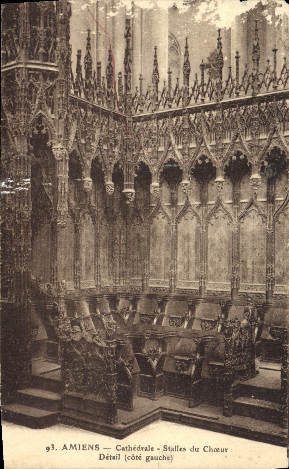 VINTAGE POSTCARD Amiens Cathedral Stalls of the Chorus Detail Left side
