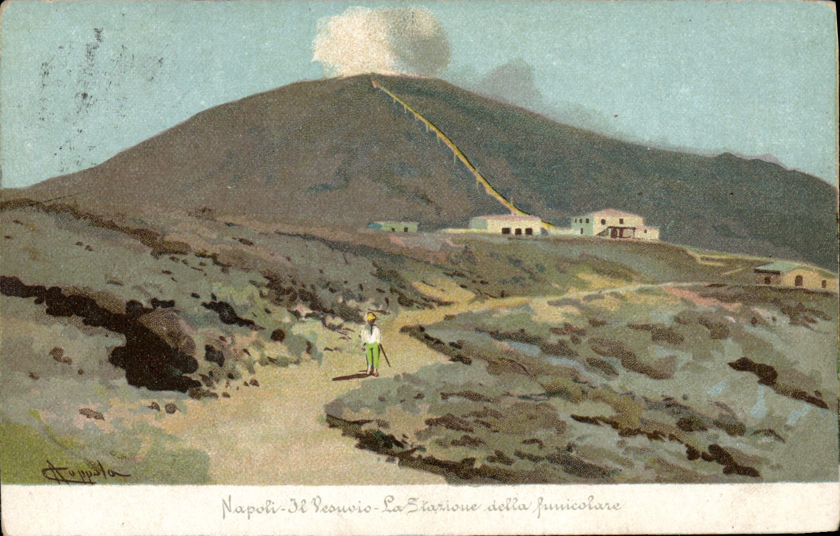 VINTAGE POSTCARD Napoli Volcano It Vesuvio the stazione beyond funiculare