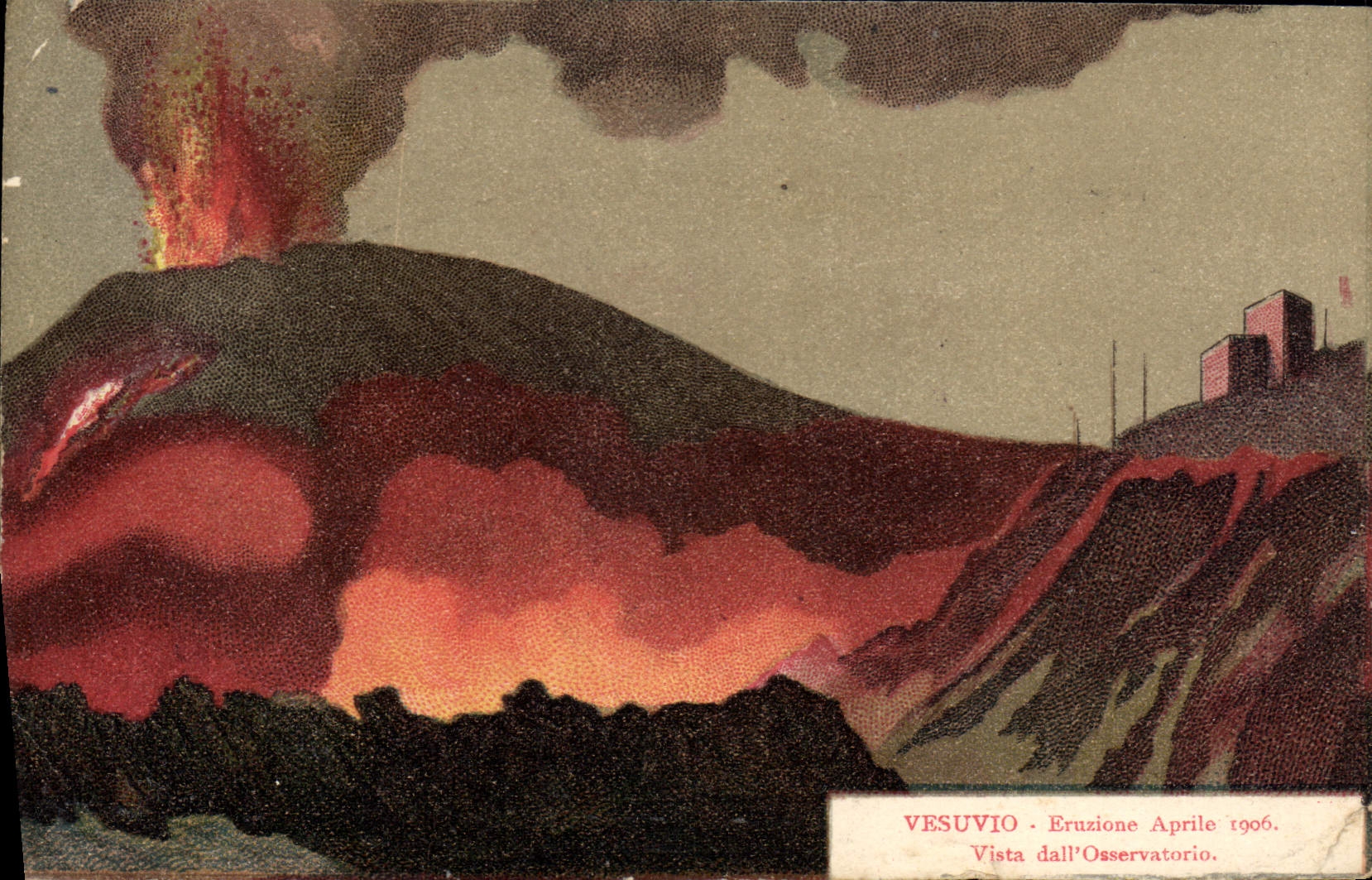 VINTAGE POSTCARD Volcano Vesuvio Eruzione Aprile 1906 Vista dall osservatorio