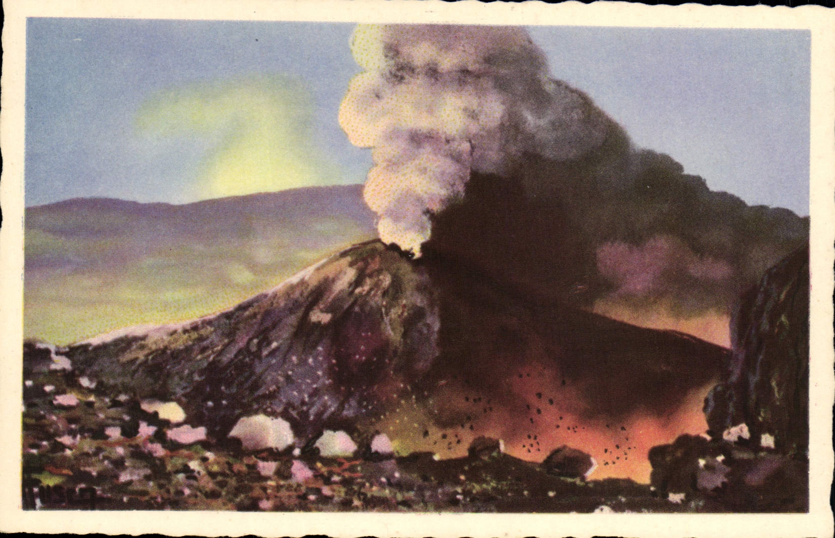 VINTAGE POSTCARD Volcano Napoli Vesuvio in eruzione 1930