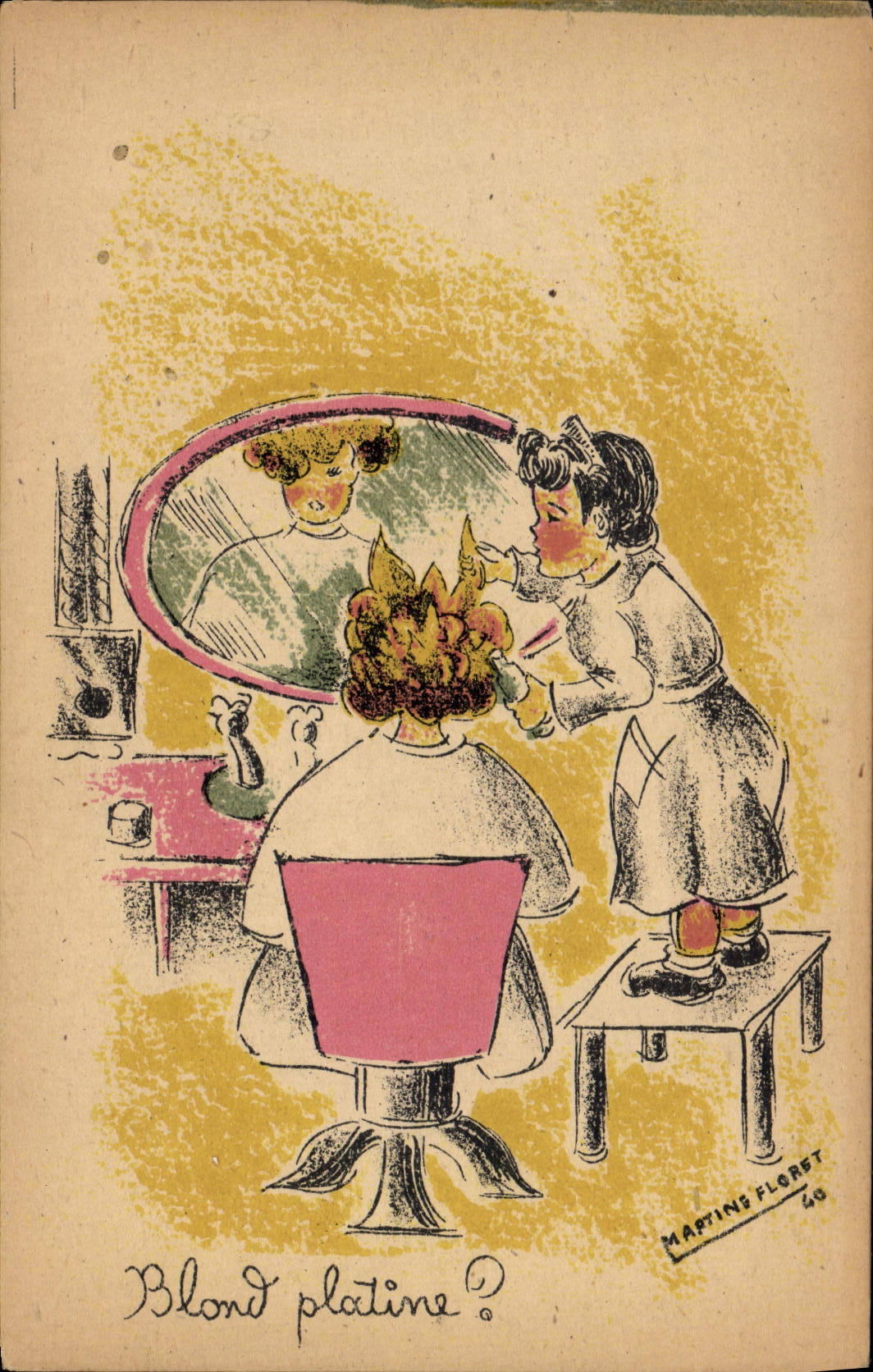 El fabricante justo de la peluca del Coiffeur de la POSTAL de la VENDIMIA platina el florete de Martins del ilustrador de Enfants