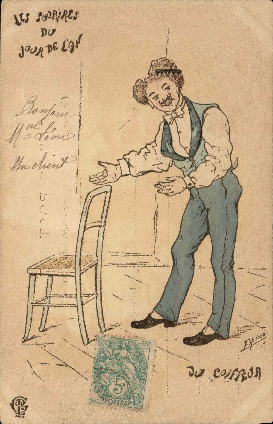 CPA Les sourires du Jour de l'an Coiffeur Perruquier