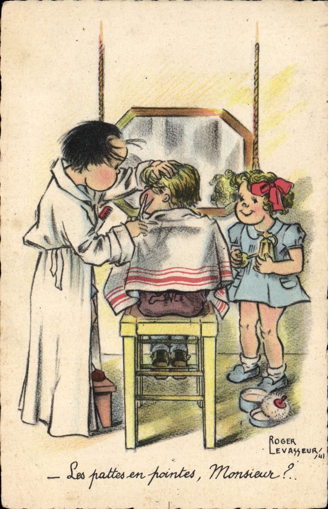 Levassor de Rogelio del ilustrador del fabricante de la peluca del peluquero de los niños de la POSTAL de la VENDIMIA