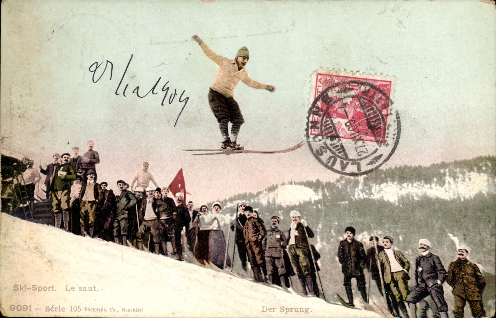 VINTAGE POSTCARD Winter sports Ski the Swiss jump