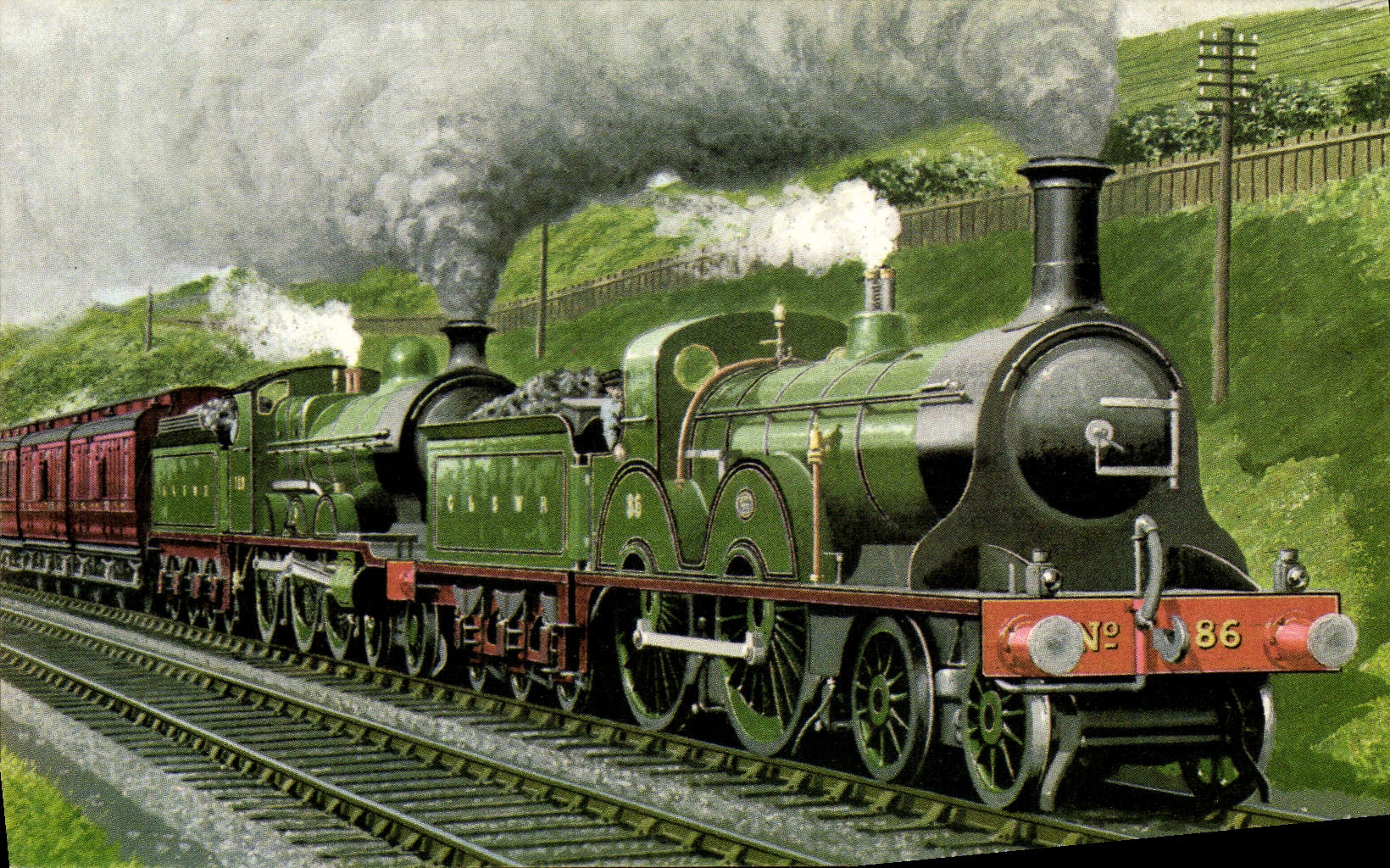 VINTAGE POSTCARD Train Engine has GSWR Midland Glasgow St Enoch St Pancras express train