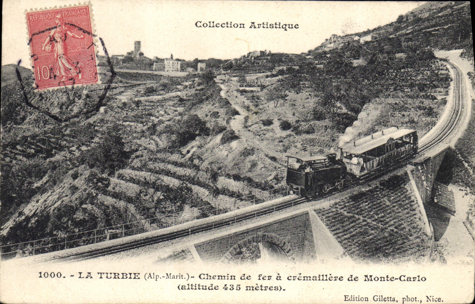 VINTAGE POSTCARD Train Engine La Turbie Cog railway of Monte Carlo