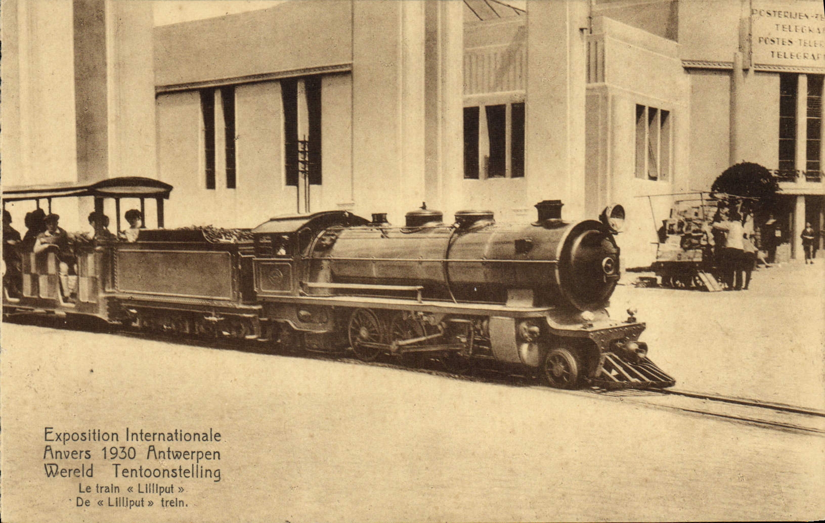 VINTAGE POSTCARD Train Engine International exhibition Antwerp 1930 the Lilliput train