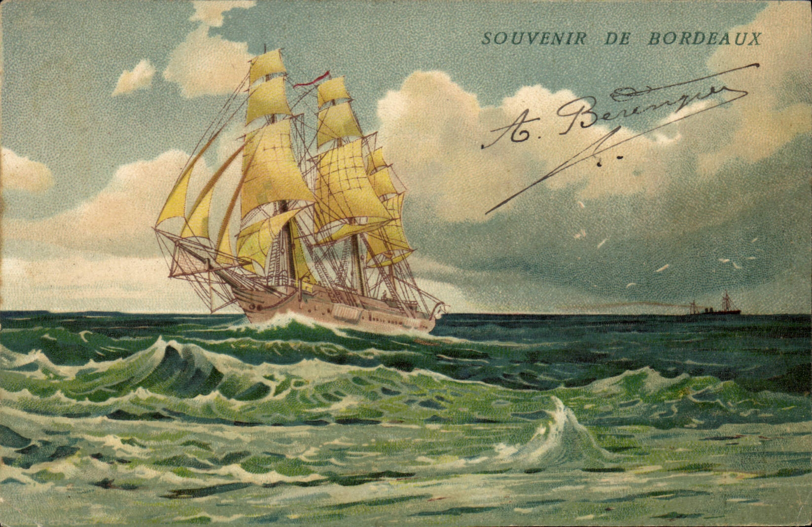 VINTAGE POSTCARD Sailing Boat Bordeaux