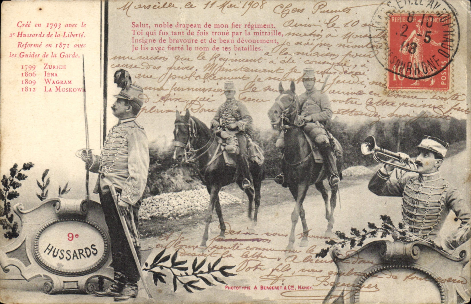 CPA Militaria 9eme Hussards 