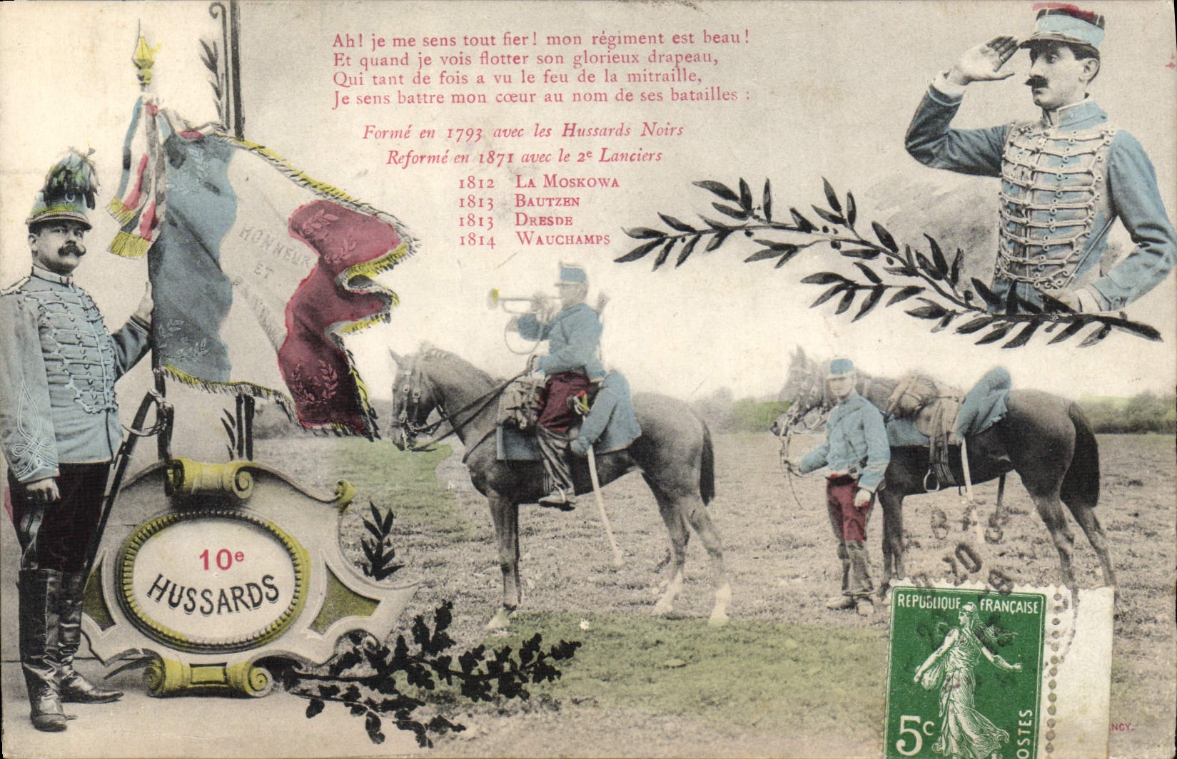 VINTAGE POSTCARD Militaria 10th Hussards Horse
