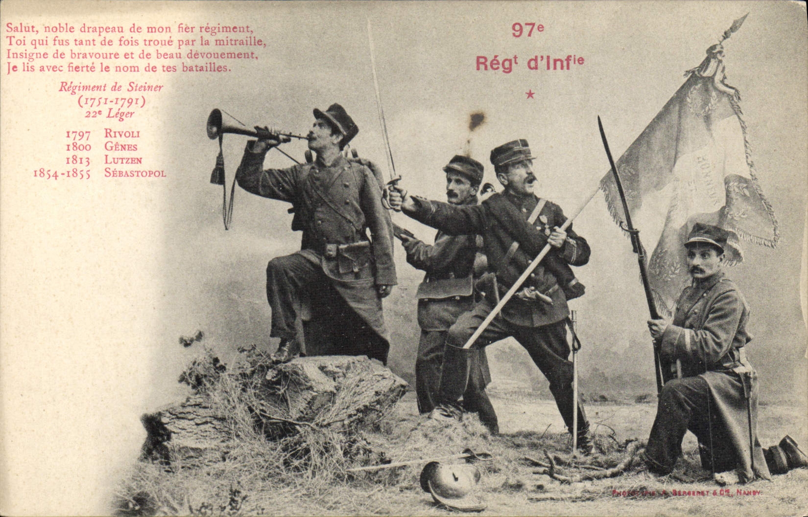 Regimiento de Militaria 97eme de la POSTAL de la VENDIMIA de la infantería