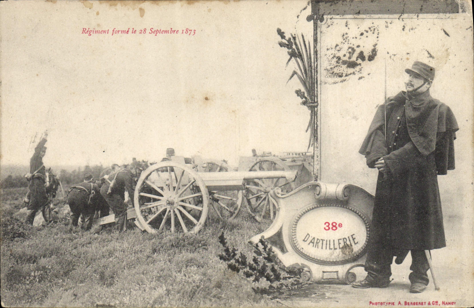 Regimiento de Militaria 38eme de la POSTAL de la VENDIMIA de la artillería