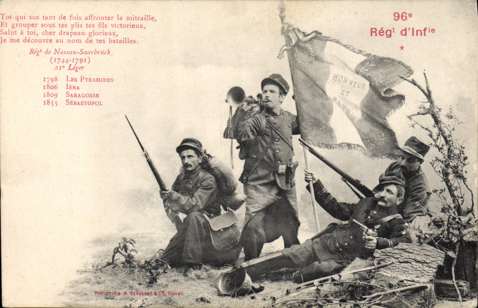 Regimiento de Militaria 96eme de la POSTAL de la VENDIMIA de la infantería