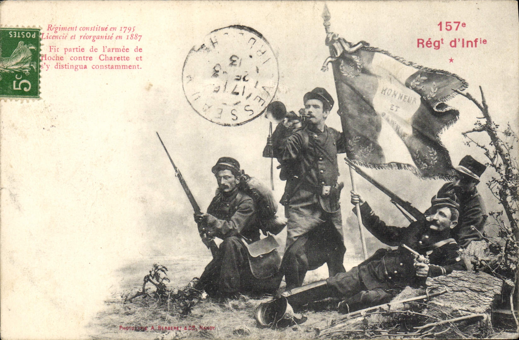 Regimiento de Militaria 157eme de la POSTAL de la VENDIMIA de la infantería