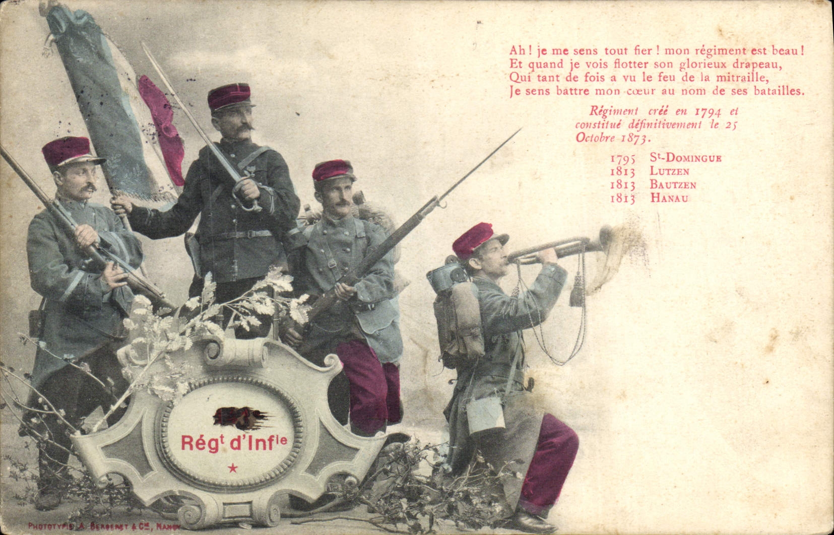 Regimiento de Militaria de la POSTAL de la VENDIMIA de la infantería