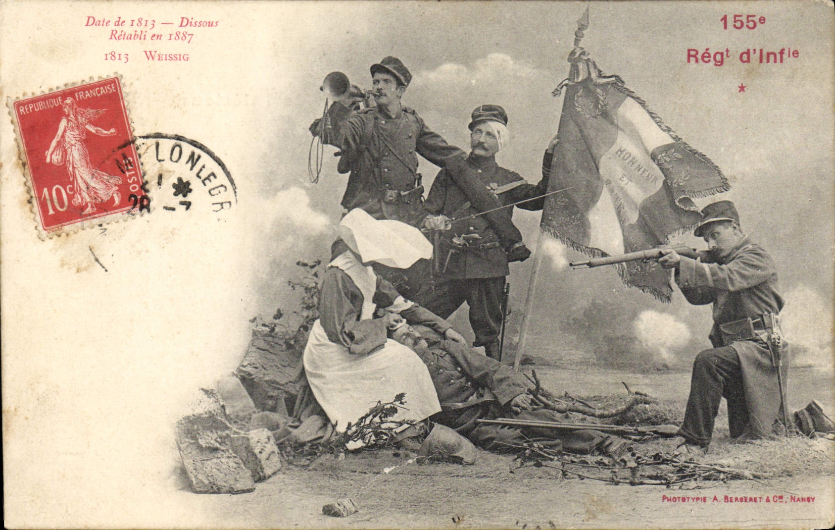 Regimiento de Militaria 155eme de la POSTAL de la VENDIMIA de la infantería