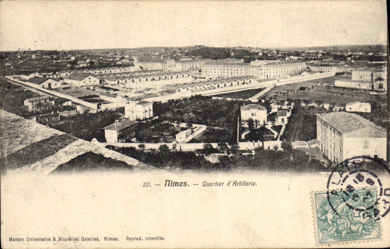 Districto de Militaria Nimes de la POSTAL de la VENDIMIA de la artillería