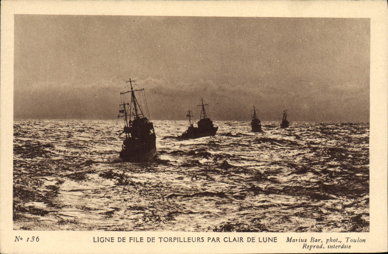 VINTAGE POSTCARD Boat War Line of file of destroyers by moonlight