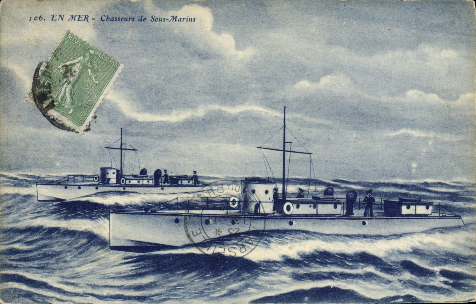 CPA Bateau Guerre En mer Chasseurs de sous-marins 