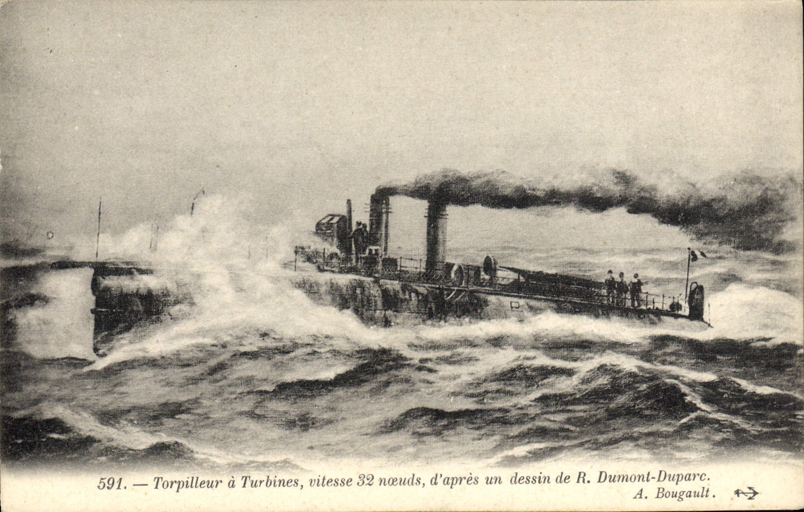 VINTAGE POSTCARD Bateau War Destroyer has turbines