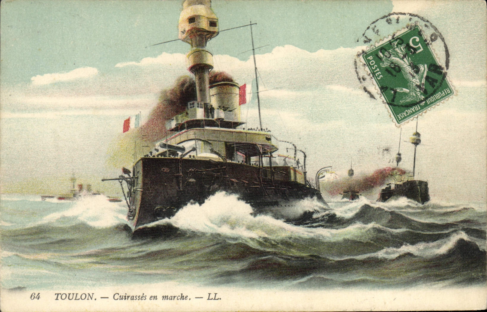 CPA Bateau Guerre Toulon Cuirasses en marche