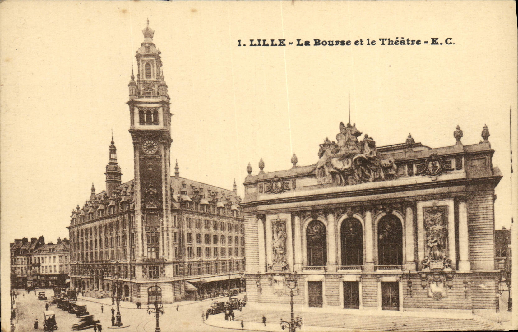 VINTAGE POSTCARD Lille the Stock Exchange and the Theater