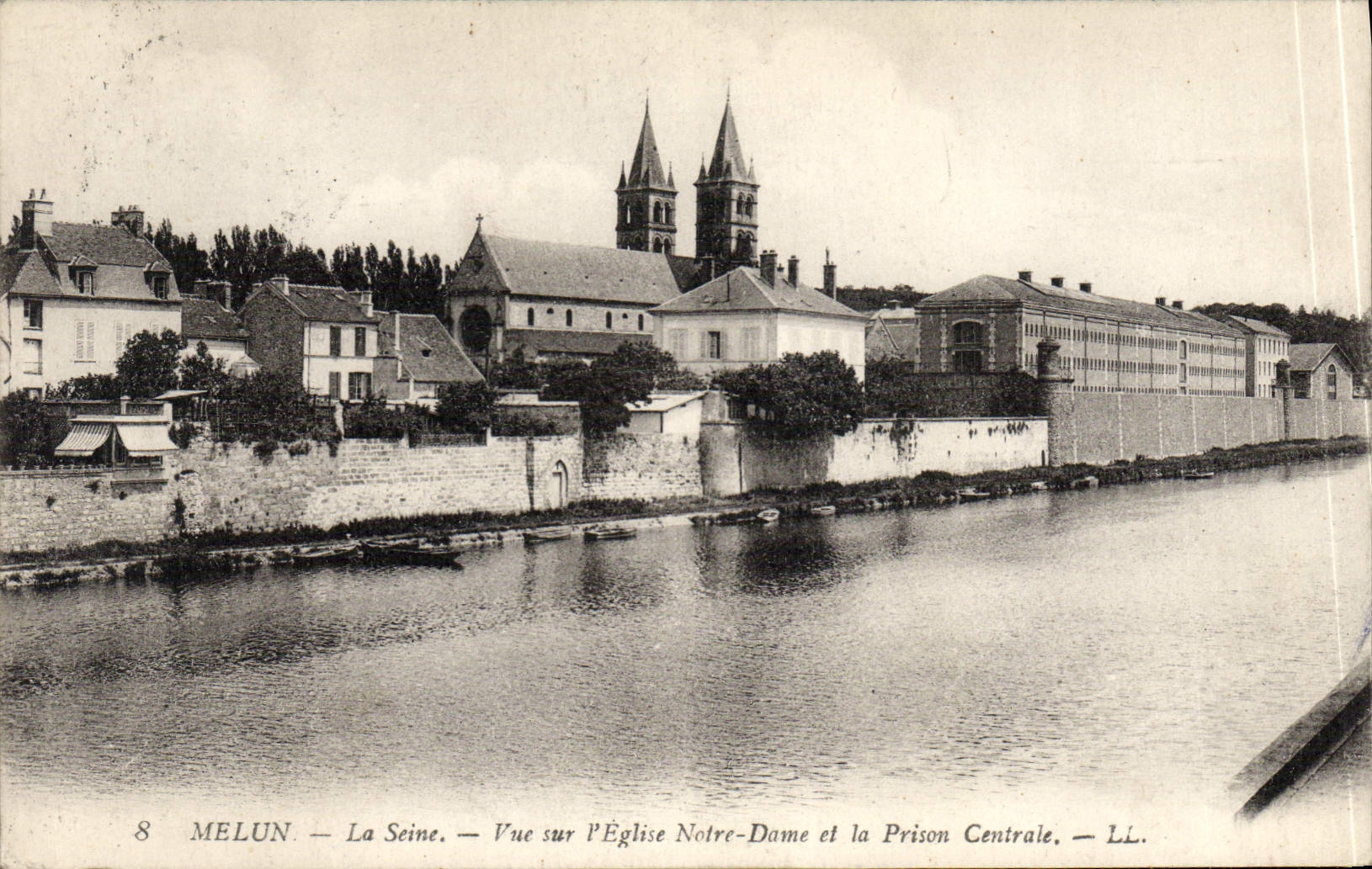 VINTAGE POSTCARD Melun the Seine Seen On the Notre Dame Church and the central prison