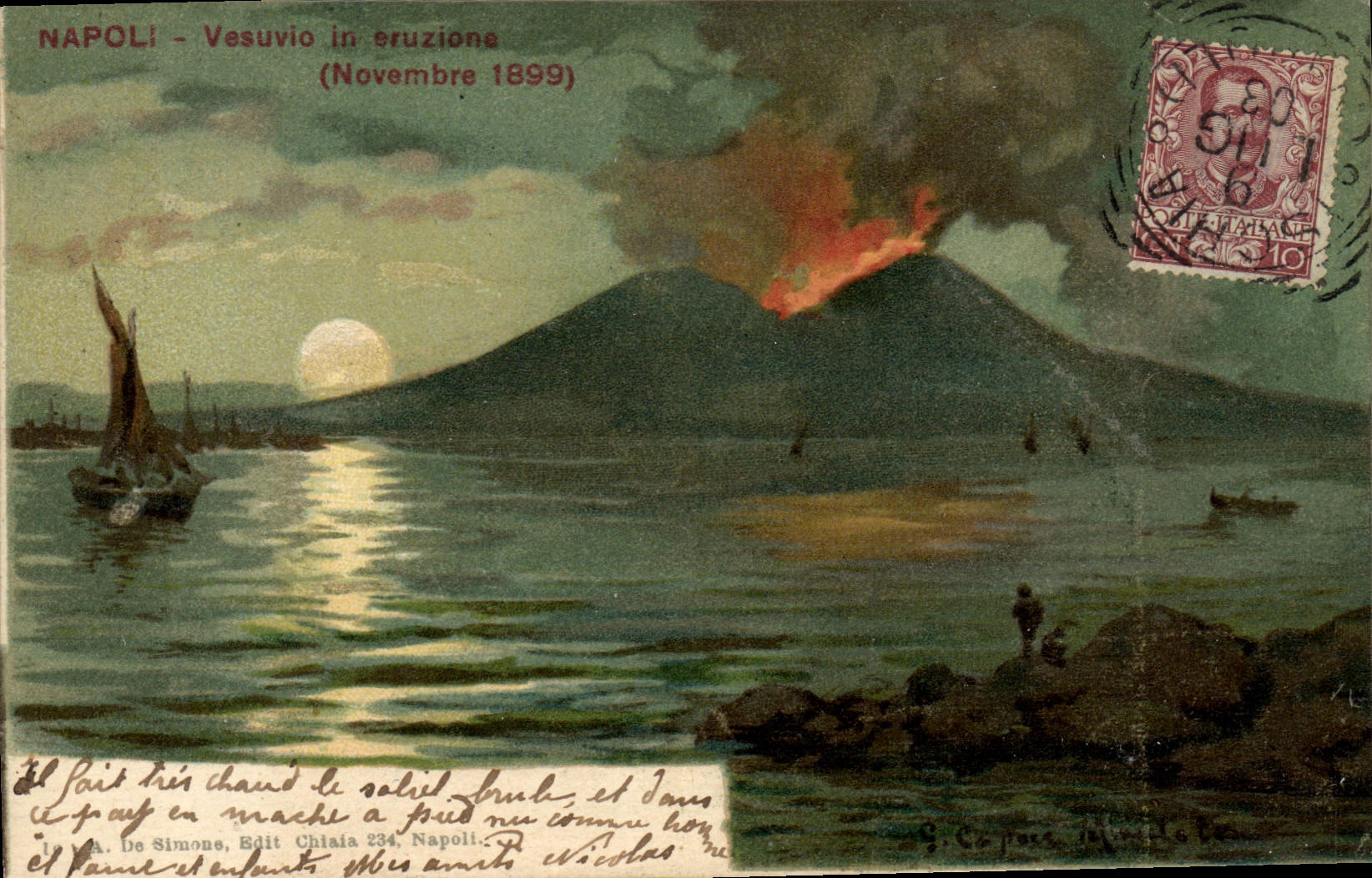 VINTAGE POSTCARD Volcano Napoli Vesuvio in eruzione November 1899