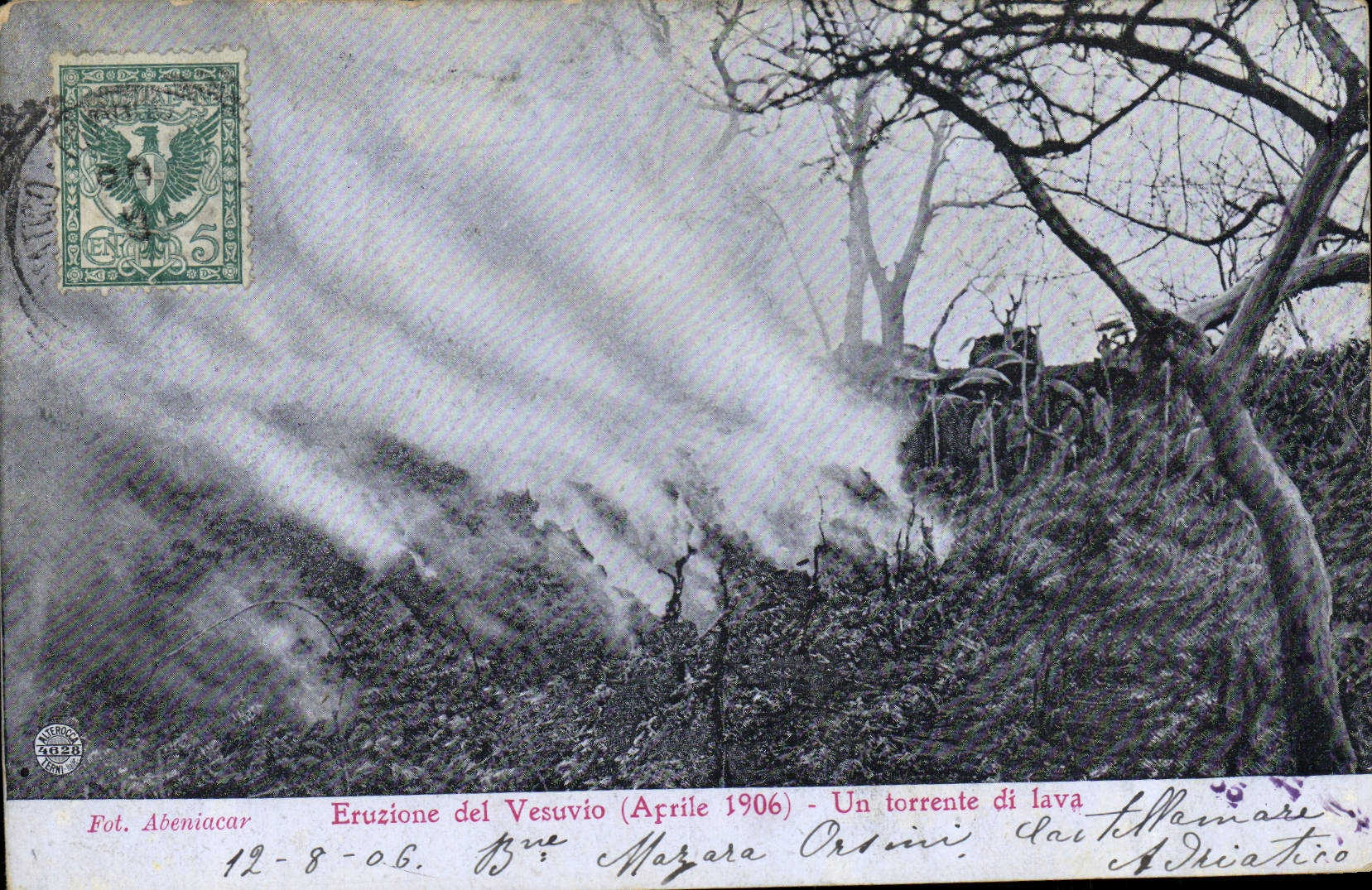VINTAGE POSTCARD Volcan Eruzione del Vesuvio Aprile 1906 a torrente di washed