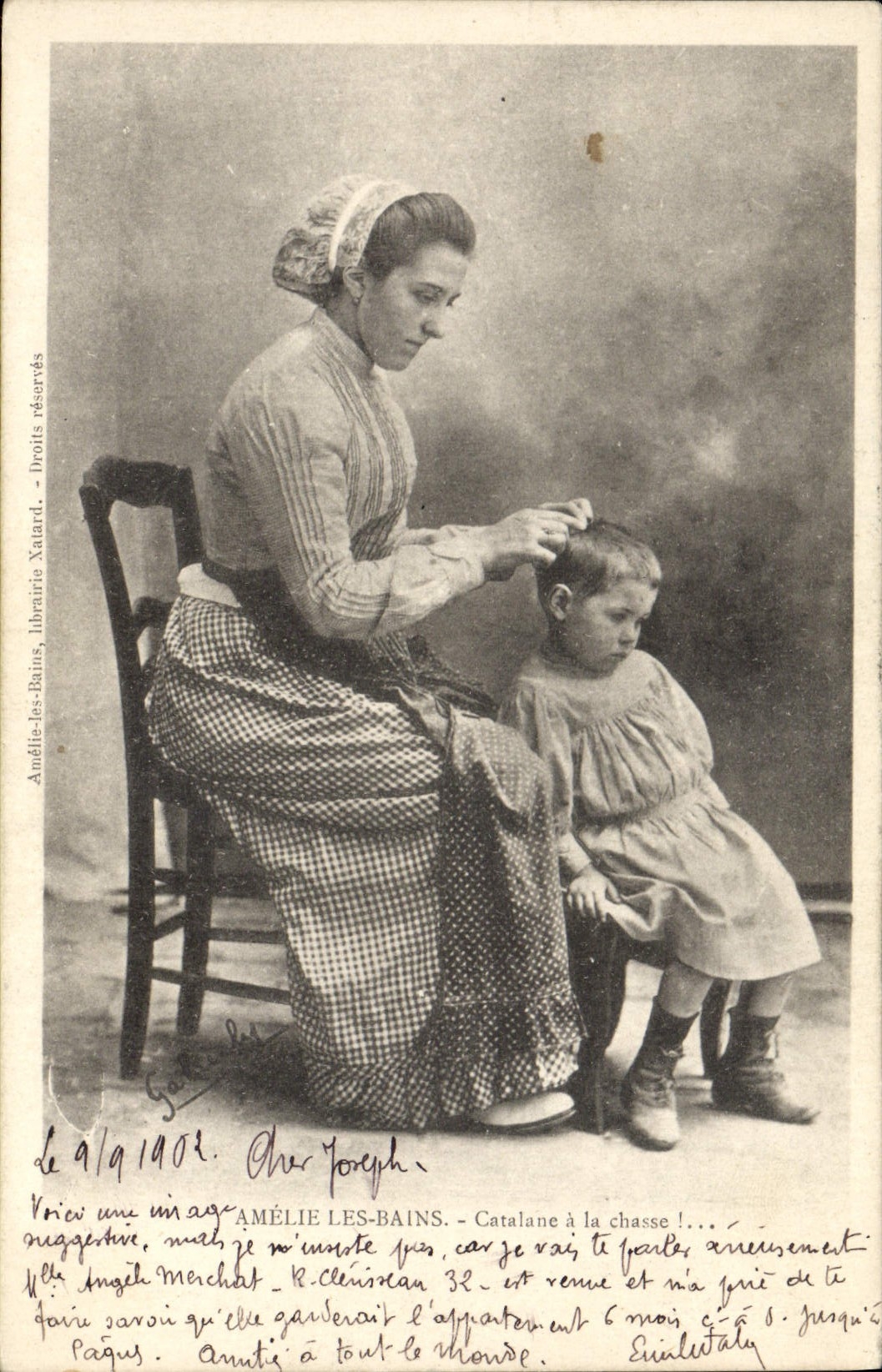 VINTAGE POSTCARD Amelie les Bains Catalan with hunting Hairdresser Wig maker