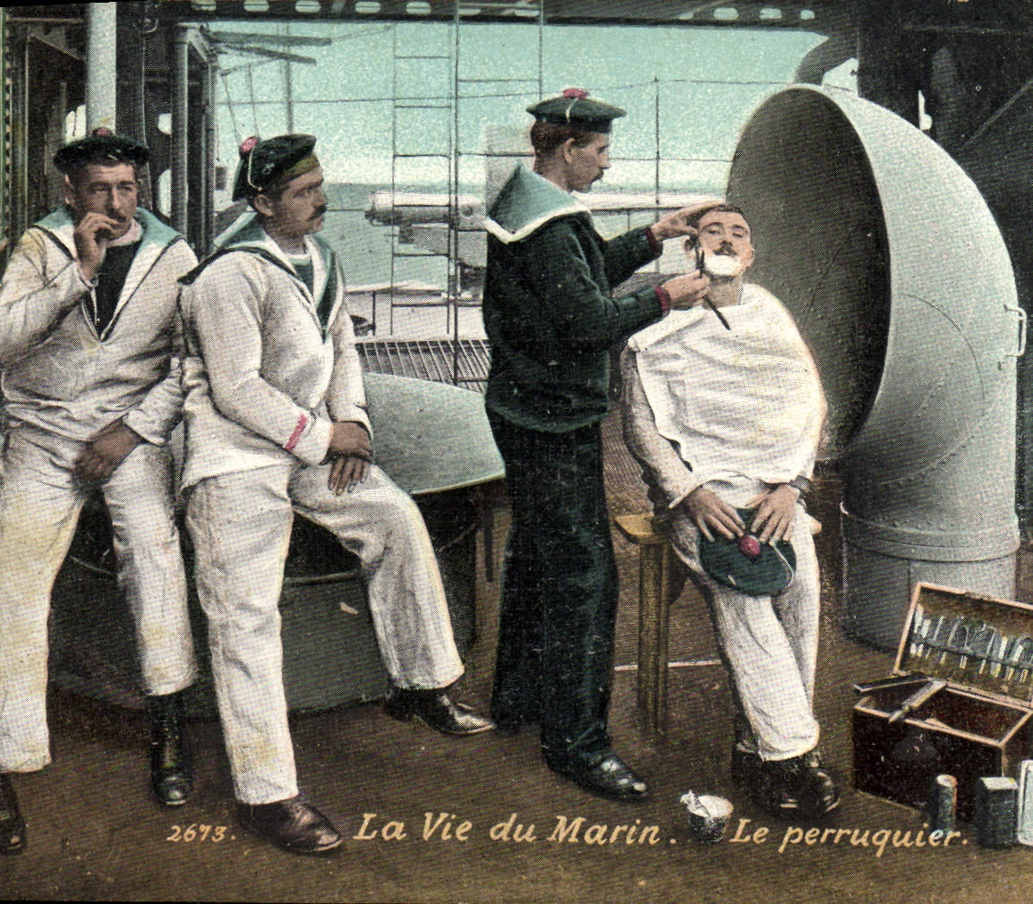 VINTAGE POSTCARD Militaria Hairdresser Wig maker life of the sailor
