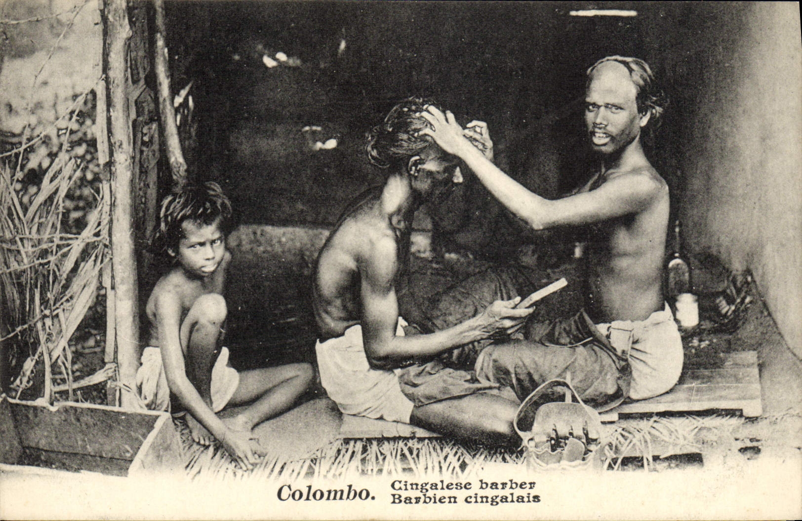 VINTAGE POSTCARD Colombo Sri Lanka Ceylon Hairdresser Cingalese Wig maker to bore