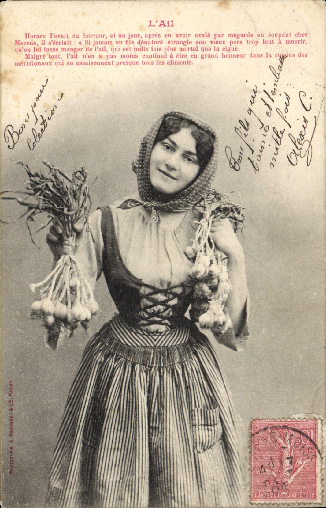 VINTAGE POSTCARD Woman garlic Folklore