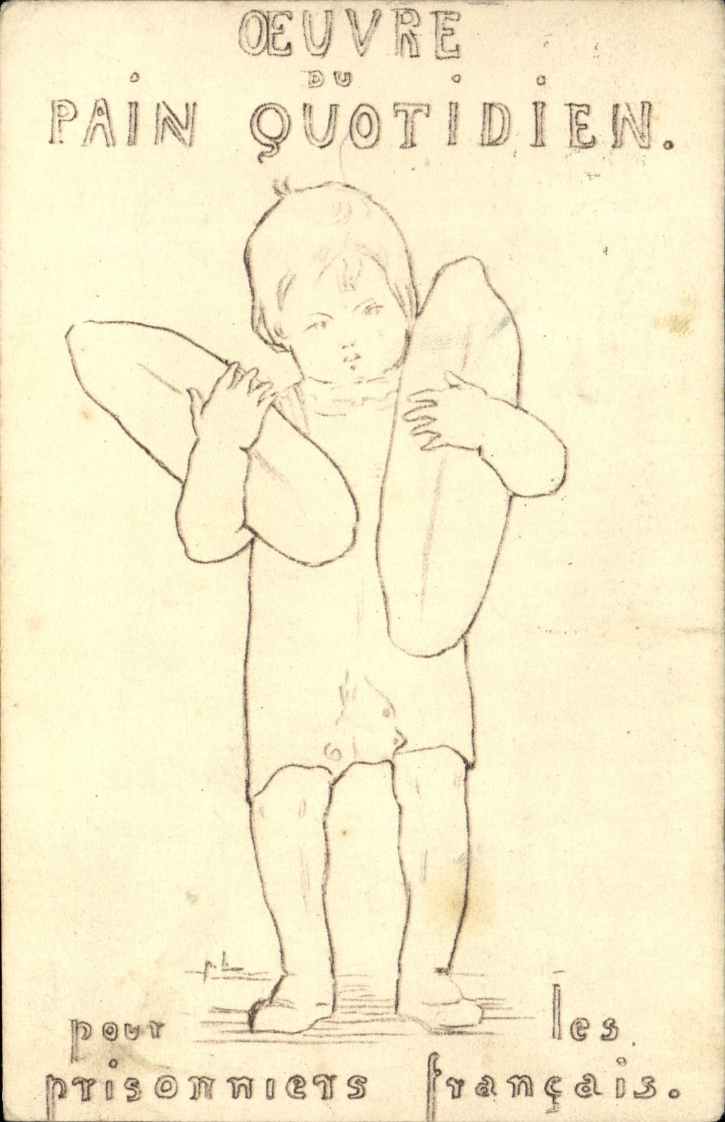 VINTAGE POSTCARD Work of the daily bread To the prisoners of war French and combine Enfant